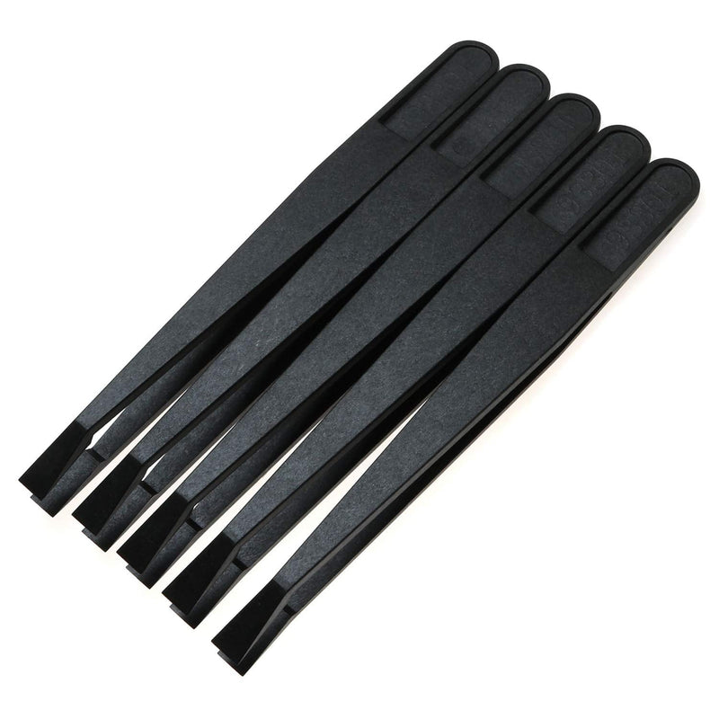 E-outstanding Flat Tip Anti-static Tweezer 5PCS 116mm Black Flat Tip Plastic Antistatic Tweezers
