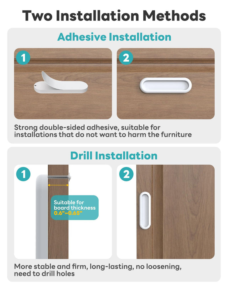 8 Pack Self-Adhesive Drawer Pull Handles, 4 Inch Self-Stick Aluminum Alloy Push-Pull Knobs for Kitchen Cabinet, Closet, Glass Sliding Barn Door, Wardrobe, Window, Balcony Door (8, White) 8