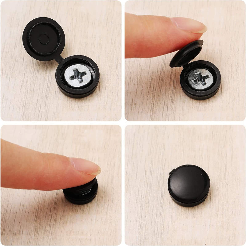 100 Pieces Hinged Screw Cover Caps Plastic Shutter Fold Screw Snap Covers Washer Flip Tops(Large,Black) Black Large