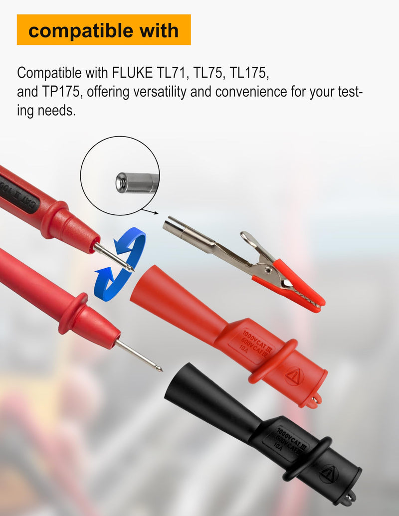 ZIBOO AC175 Threaded Slide-On Alligator Clip Set with Flexible Boots, Compatible with Fluke Compatible with TL71, Compatible with TL75, TL175 and TP175 Test Leads (2 Sets) AC175(2 Sets）