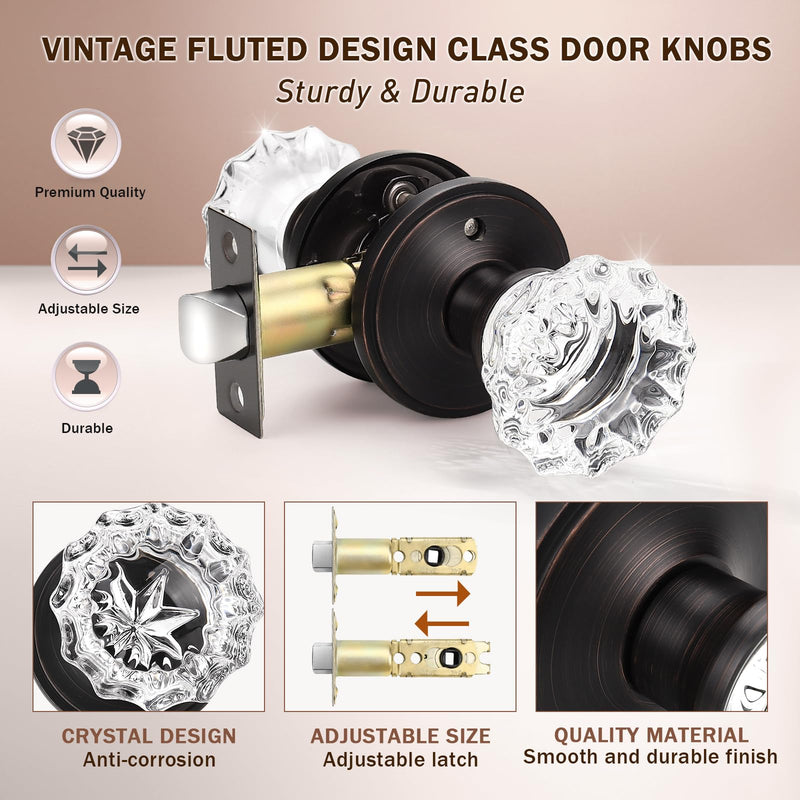 KNOBWELL Privacy Glass Door Knob Crystal Regency Fluted Door Knob with Victorian Plate Rosette in Oil Rubbed Bronze Set of 2 2 Pack
