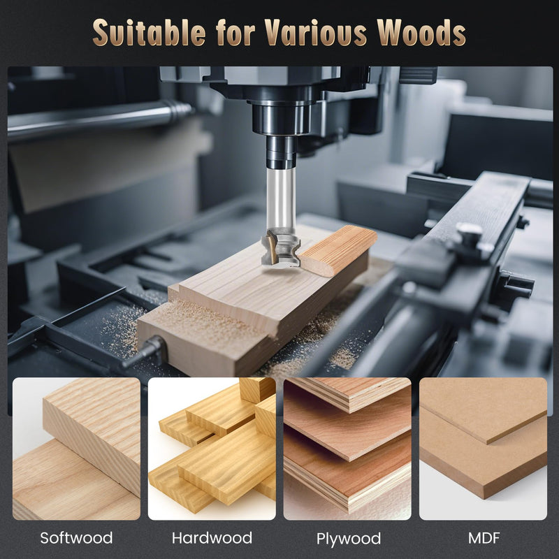 Domino Tenons Router Bits Compatible with DF500/DF700 Domino Tenons - 5mm, 6mm, 8mm, 10mm, 1/2 Shank Router Bits Tool Set with Deep Wave Grooves Suitable for a Variety of Woods