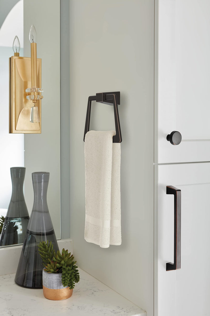 Amerock BH36002ORB | Oil Rubbed Bronze Towel Ring | 6-13/16 inch (173 mm) Width Towel Holder | Blackrock | Hand Towel Holder for Bathroom Wall | Small Kitchen | Bath Accessories