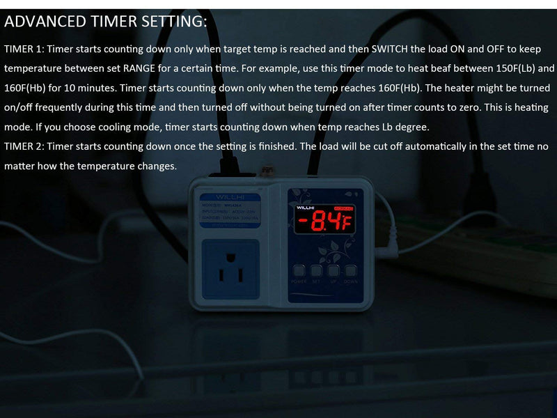 WH1436A 10A Temperature Controller 110V Digital Thermostat Switch Sous Vide Controller NTC 10K Sensor Improved Version