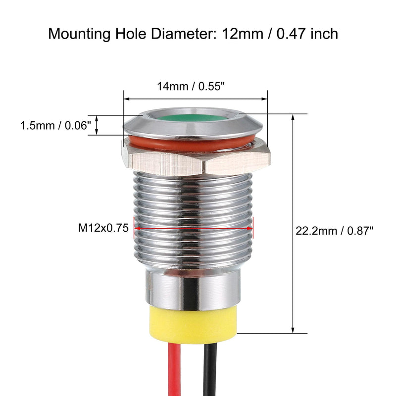 uxcell Signal Indicator Light AC/DC 110V 12mm Dash Lamp Flush Panel Mount Green LED Metal Shell