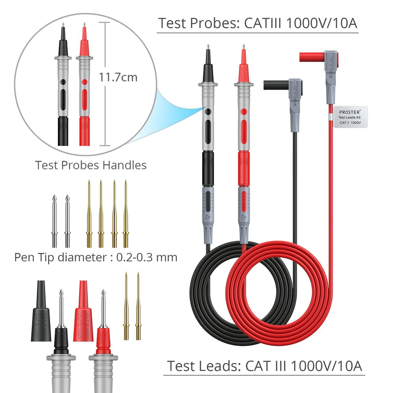 Proster Electrical Multimeter Test Lead 24pcs - Multitester Leads Multimeter Probe Alligator Clips Replaceable Volt Clamp Meter Leads Electronic Test Lead Test Leads 24pcs