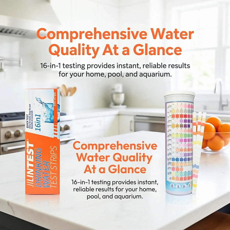 16 in 1 Drinking Water Test Kit - 100 Water Test Strips, Detects 16 Indicators Including Iron, Copper, Nickel, Zinc, Cobalt，PH - for Well Water, Tap Water, Drinking Water Testing