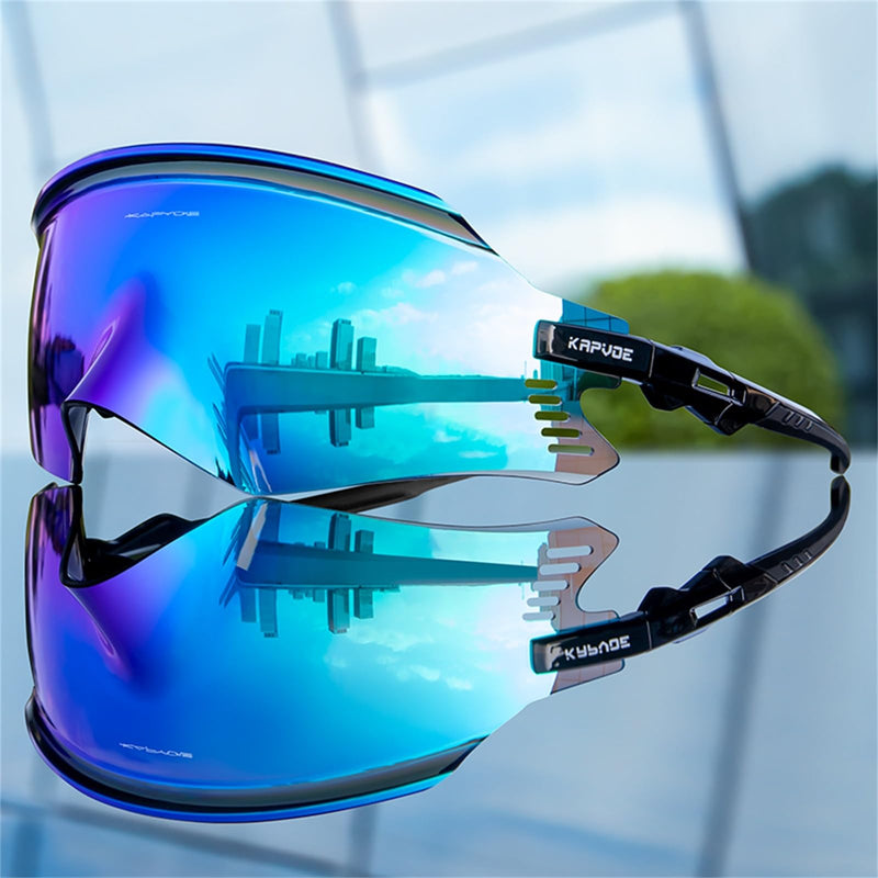 KAPVOE Cycling Glasses Mountain Bike Sunglasses MTB Windproof Motorcycle Goggles Men Women Triathlon Sports Running - K2 Black Blue