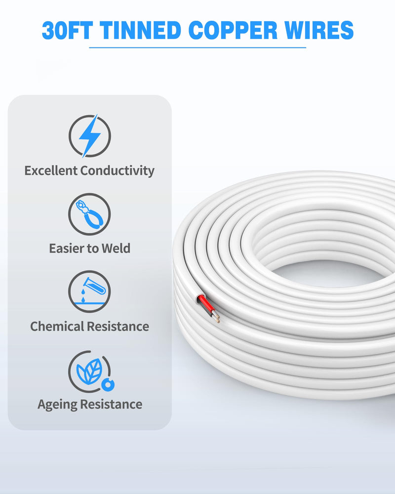 NAOVEO 18 Gauge Wire 2 Conductor Electrical Wire, 18 AWG Wire Stranded PVC Tinned Copper Cable, Flexible/Low Voltage/Red Black Hookup Wire for LED Strips Lamps, Marine, Speaker, Appliances (30FT) 30FT 18AWG