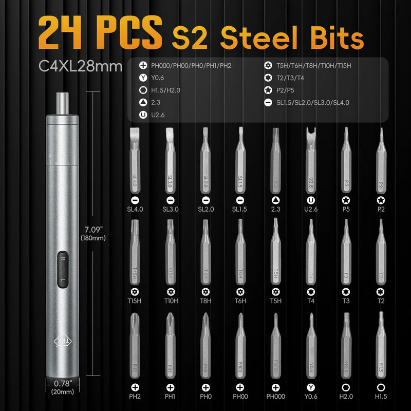 TBK-008 Electric Precision Screwdriver Set | 8-Level Torque Control, 380RPM, 24 Magnetic Bits, USB-C Rechargeable, iPhone iPad MacBook PS5 Nintendo Switch Laptop Repair