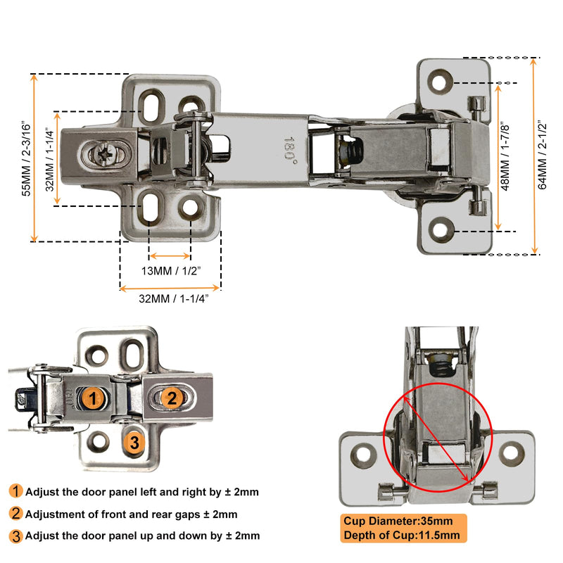 Cabinet Hinges-2Pack 180 Degree Lazy Susan Cabinet Door Hinge Frameless﻿(Full Overlay) Stainless Soft Close Cabinet Door Hinges with Mounting Screws and Repair Plate