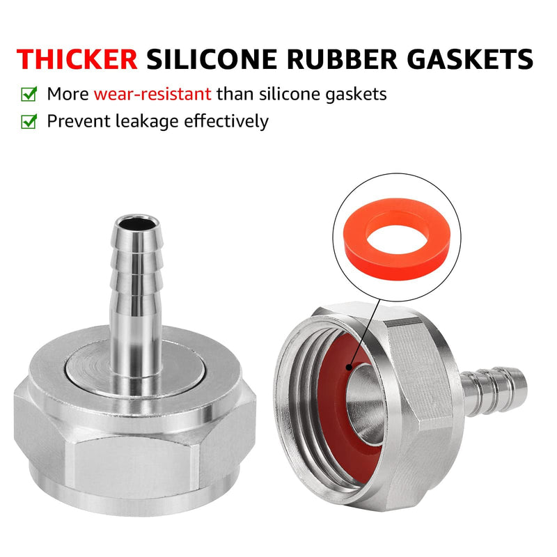 Keg Coupler Barb Connector 1/4'' Beer Barb G5/8 Thread Hex Nut 3/16 Beer Line Connectors with Clamps Keg Coupler Parts Beer Keg Coupler Fitting for Sankey Keg Couplers-4 Pack 4pcs