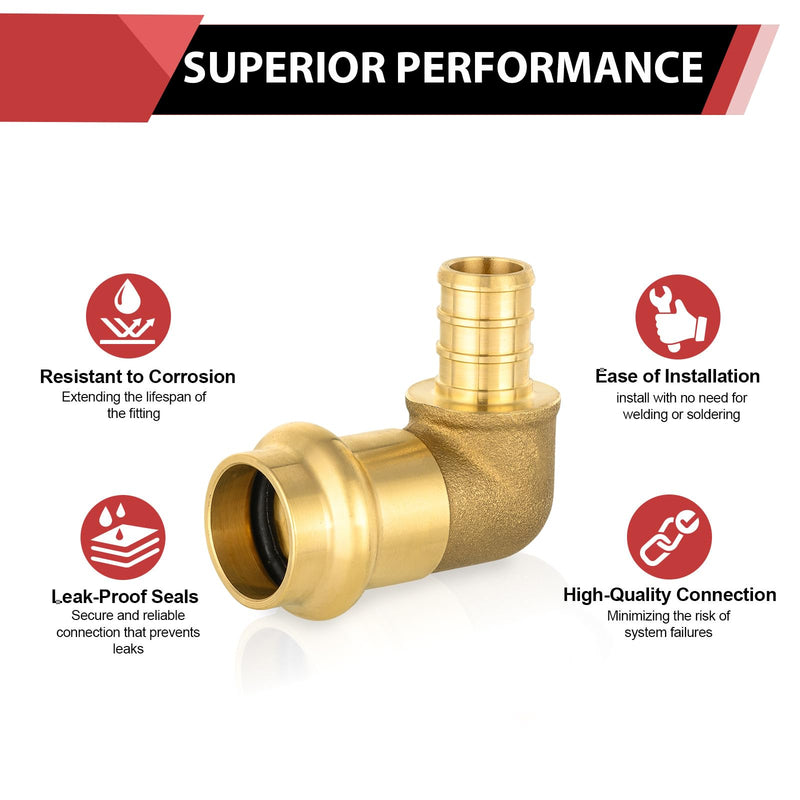 10Pcs EFIELD 1/2"PEX x 1/2"Copper Press 90 Degree Brass Elbow(PRESS091-10) 10 1/2"x1/2"