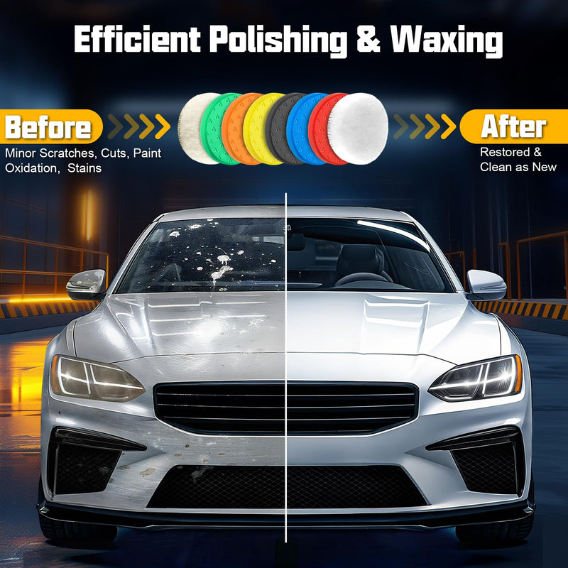 7.5 Inch Buffing Pads, 8 Pcs Polishing Pad, Car Compound Buffing Sponge Pads and Woolen Pads Cutting Polishing Pad Kit for Car Buffer Polisher Compounding, Polishing & Waxing 7.5 - Inch