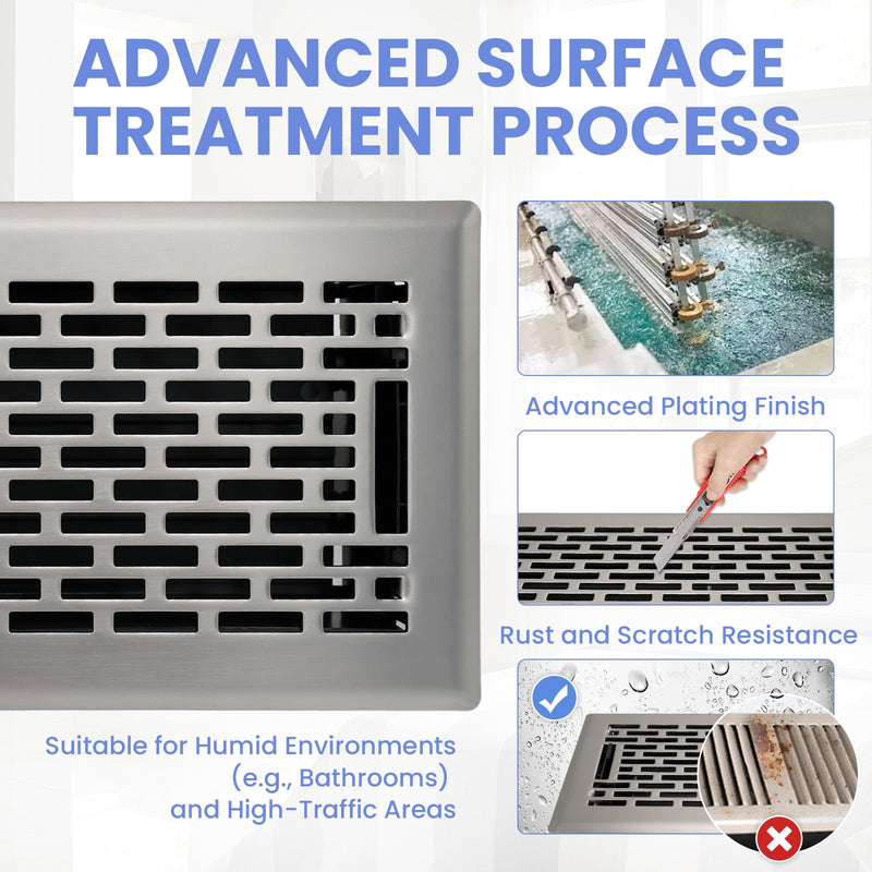 4x10 Inches Heavy Duty Walkable Floor Register - Easy Adjust Air Supply Lever Decorative Floor Vent Covers - Boston Design Vent Covers for Home - Satin Nickel 4x10 Inches