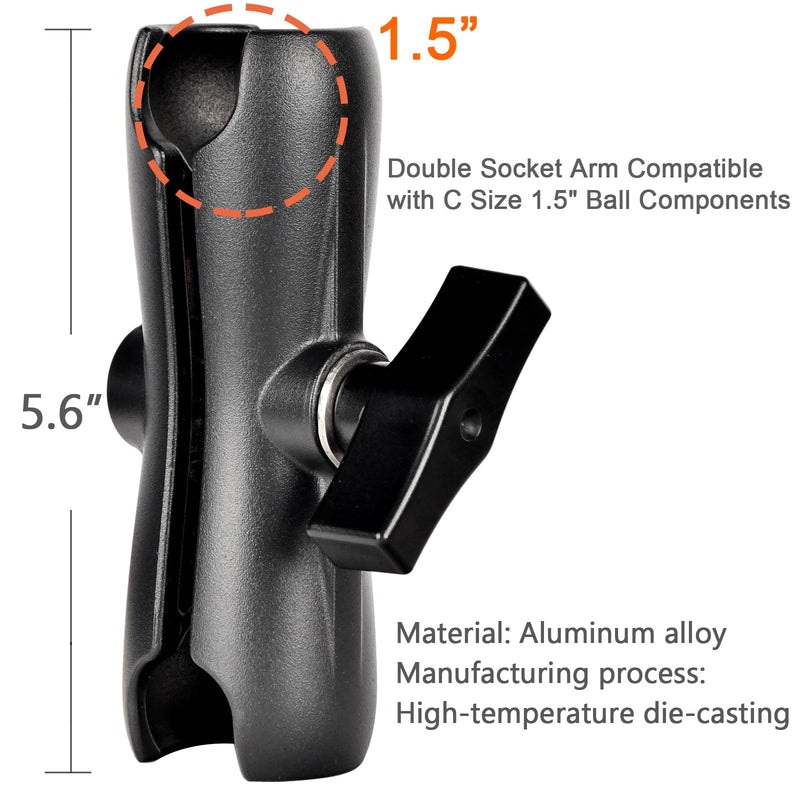 VAUBORTTI Aluminum 1.5" Ball Mount for Garmin Striker 4 Fish Finder, Tablet GPS iPad Marine Truck Use,Compatible with RAM C Size, 2 AMPS Round Plate & T-Bolt for Kayak or Boat Track Rail Mounting
