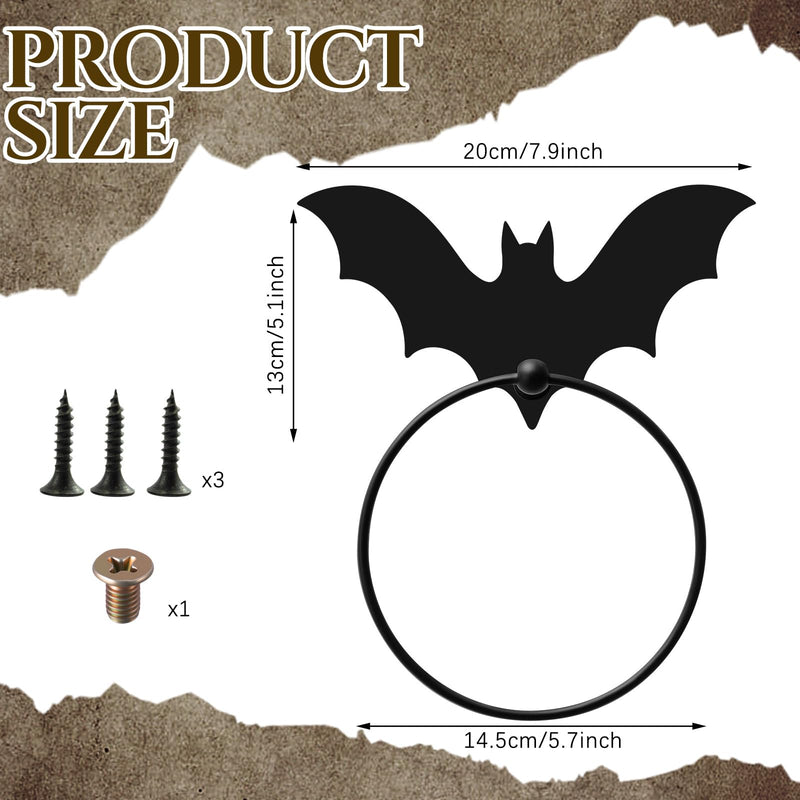 2Pcs Gothic Bat Metal Towel Rings Halloween Towel Holder Oil Rubbed Bath Towels Ring Black Art Hand Towels Rack Gothic Bathroom Decor