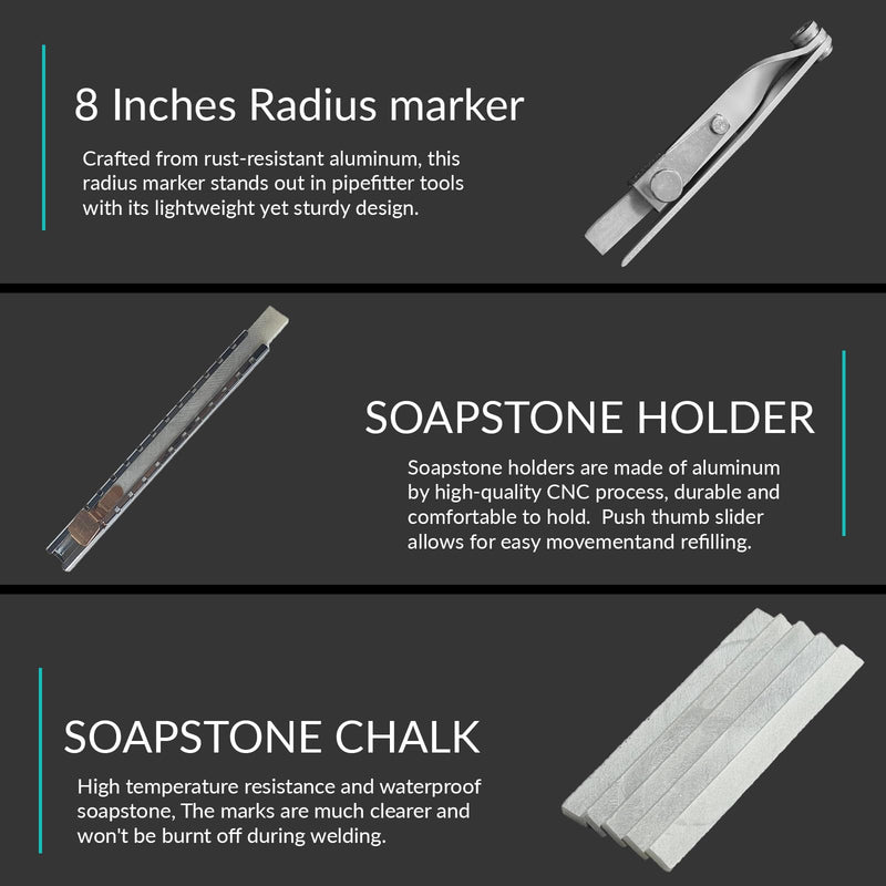 Contour Radius Marker - Up to 8" Radius, Aluminum Radius Marker with 5 Soap Stone & SoapStone Holder, Foldable Pocket-Size Standard Radius Marking Tool