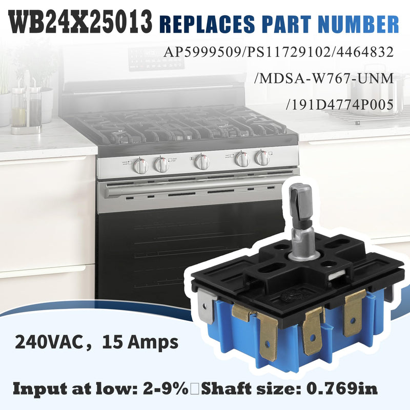 WB24X25013 Electric Range Infinite Control Switch Replace for GE Switch WB24X25013 Surface Element Control Switch, for 191d4774p005 Switch,Ap5999509,4464832,PS11729102,Suitable for GE Appliances
