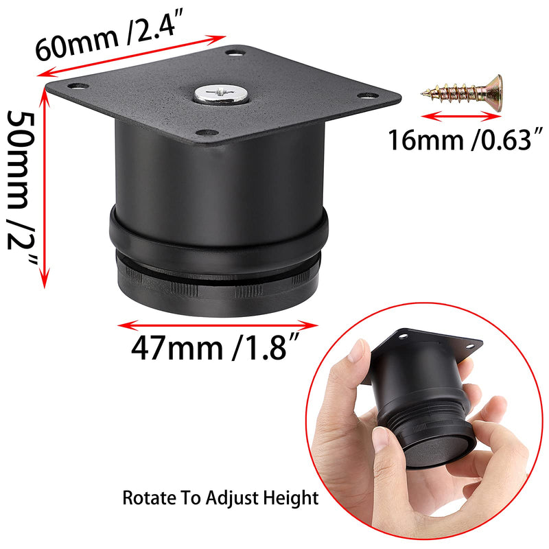 OwnMy 4PCS 2 Inch Stainless Steel Furniture Legs Feets Metal Cabinet Desk Legs, Adjustable Round Metal Furniture Risers Replacement Legs Corner Feets Heavy Duty Table Leg Extenders for Sofa Chair Black