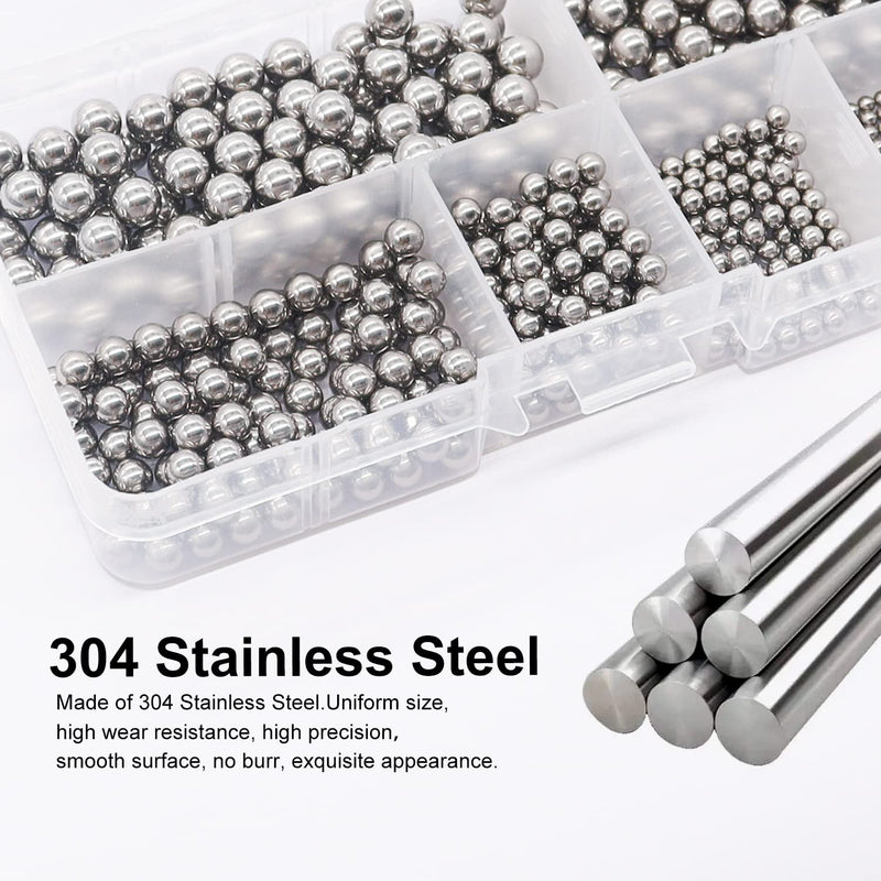 weideer 430pcs Stainless Steel Precision Steel Balls Bicycle Bearing Balls Metal Mixing Balls Assortment Kit 1/4" 7/32" 3/16" 5/32" 1/8" 3/32" K-086-430