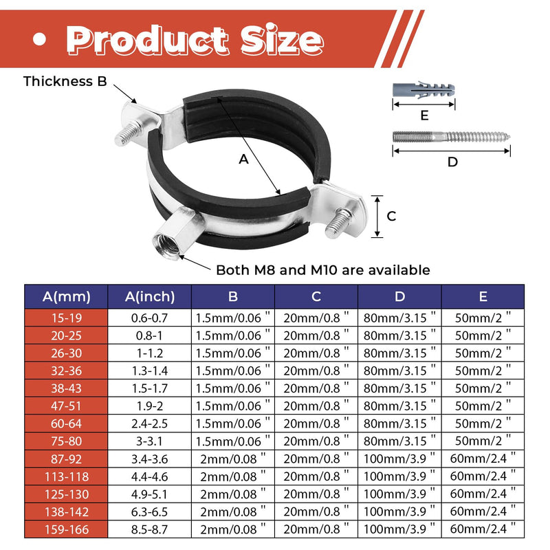 6 Pcs 1.9-2 Inch Split Ring Pipe Hanger, 47-51mm Heavy Duty Adjustable Pipe Bracket Clamp with Screw & Expansion Tube, Wall Ceiling Mount Combination Thread M8/M10 Metal Pipe Clamps 6 Pack Fit for Pipe OD 1.9-2 Inch(47-51mm)