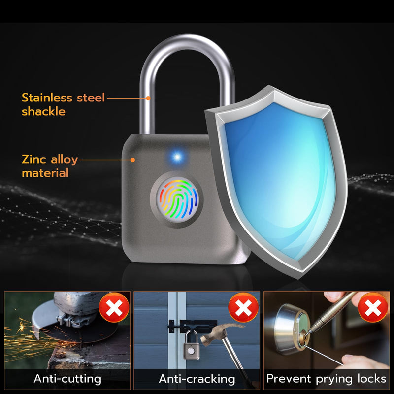 Pothunder Fingerprint Smart Padlock Lock, Biometric Metal Keyless Thumbprint Lock, Waterproof, USB Rechargeable, for Gym Locker, School Locker, Luggage, Backpack, Suitcase(Gray) Gold