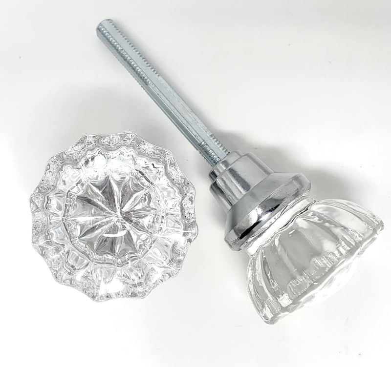 Rousso's Reproductions Depression Crystal Knobs with Set Screws and Spindle (Polished Chrome) (One Pair)