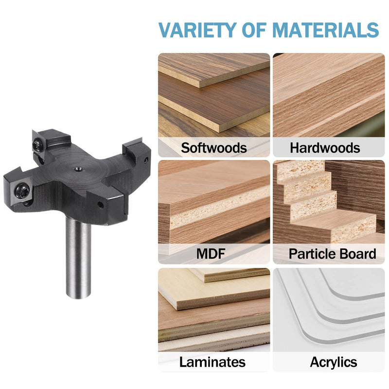 HARFINGTON CNC Spoilboard Surfacing Router Bit 3" Dia 1/2" Shank Cutting Tool, Carbide Tip Woodworking Slab Surfacing Bit