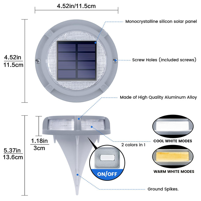SIEDiNLAR Solar Deck Lights Outdoor 2 Modes 16 LEDs Driveway Markers Dock Light Solar Powered Waterproof for Ground Step Pathway Walkway Stair Garden Road Yard 4 Pack (Cool White/Warm White) Cool White & Warm White