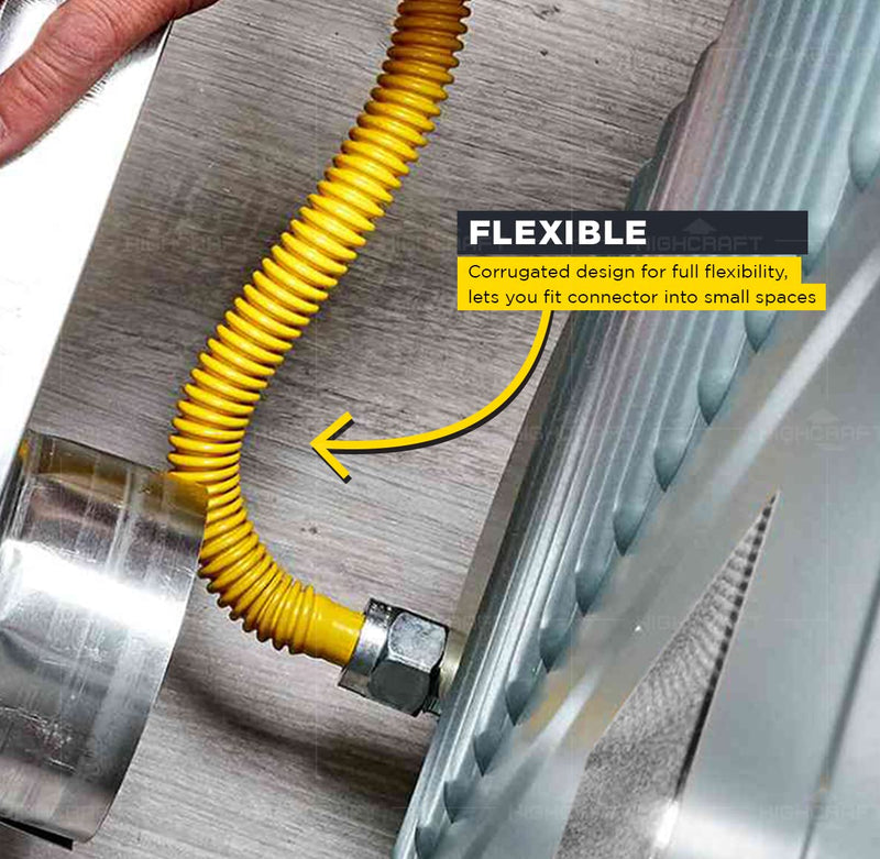 HIGHCRAFT Gas Line Hose 5/8'' O.D. x 72'' Length with 1/2 in. MIP Fitting, Yellow Coated Stainless Steel Flexible Connector