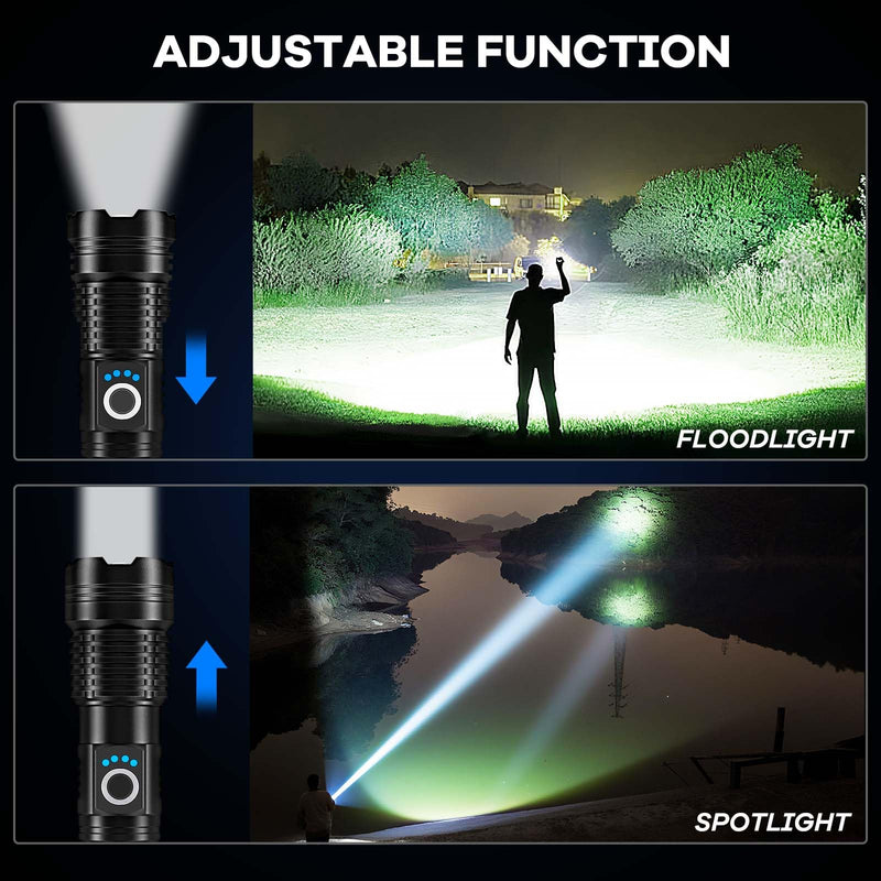 2 Pack Rechargeable LED Flashlights High Lumens, 99,000LM Super Bright Adjustable Flashlight with USB Cable & 5 Modes, Waterproof Handheld Flashlight Powerful Flash Light for Home Camping