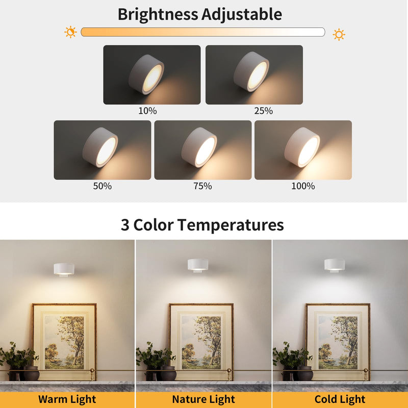 3 Pcs Battery Operated Picture Lights for Wall, Wireless LED Poster Lights with 3 Lighting Modes,Magnetic Gallery Art Light for Paintings, Dimmable and Timer Artwork Light(White) White
