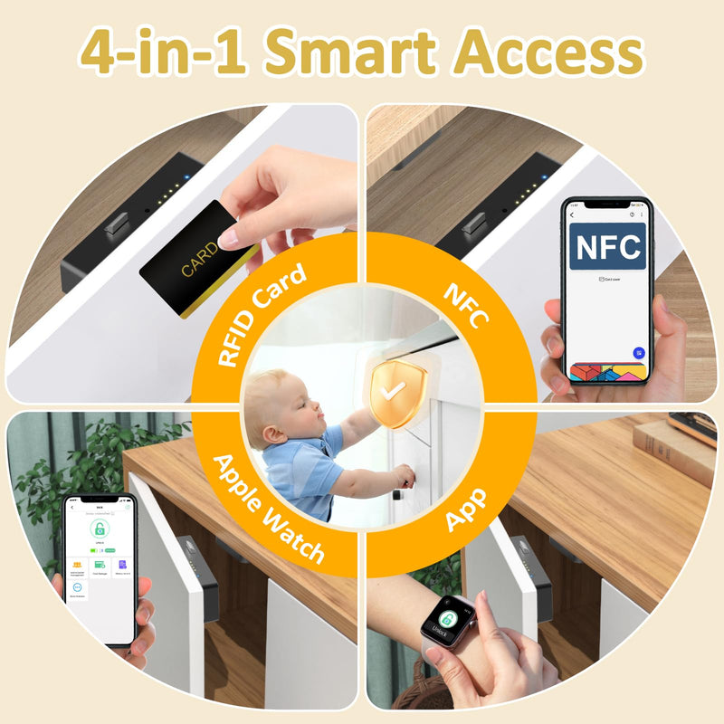 Bestkid Cabinet Lock RFID Card NFC Hidden Drawer Lock for Kitchen Pantry Furniture Smart Cupboard Door with Bluetooth APP Child Safety No Drilling Required Black Hidden Design(1 x 2.2 x 4.7'')-Black