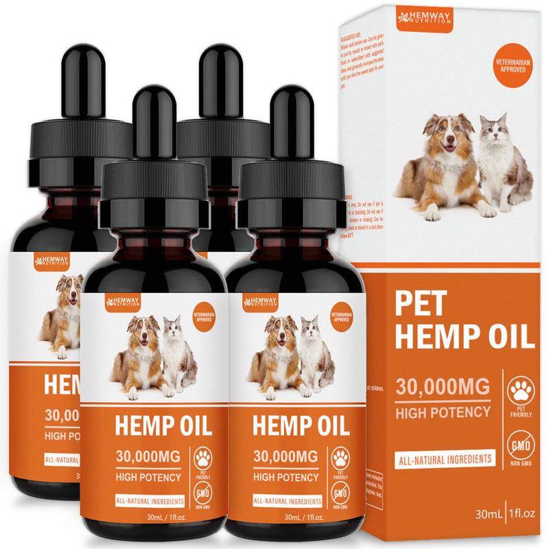 (4-Pack) Organic Hеmp Oil for Dogs and Cats - Hip and Joint Support - Skin and Coat Health - Pet Calming Drop - Omega 3-6-9 and Vitamins - Vet Approved 4-Pack