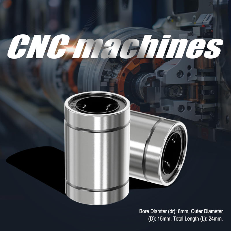 HNYYZL 12Pcs LM8UU Linear Ball Bearings: 8mm Bore, 15mm OD, 24mm Length, Double Rubber Seals – Ideal for CNC and 3D Printer Applications