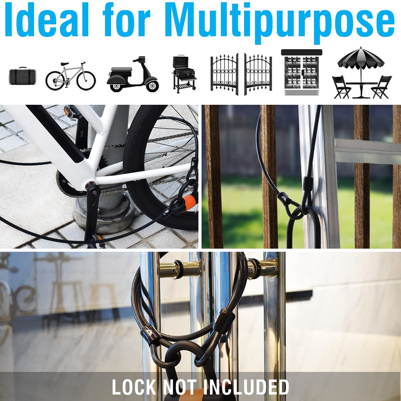 MARQUE Security Steel Cable - 3/8 inch (10 mm) Thick (4', 7', 15', 20' or 30') Vinyl Coated Braided Steel Cable with Double Sealed Looped Ends for U-Lock, Padlock, Disc Lock (15 FT) 15 FT
