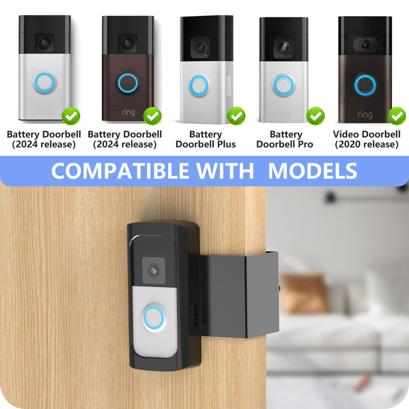 Anti-Theft Ring Video Doorbell Mount, No Drilling Ring Door Mount Compatible with Ring Video Doorbell (2024)/Battery Doorbell Plus/Pro/(2020 Release) for Houses, Not Block Doorbell Sensor(Black)