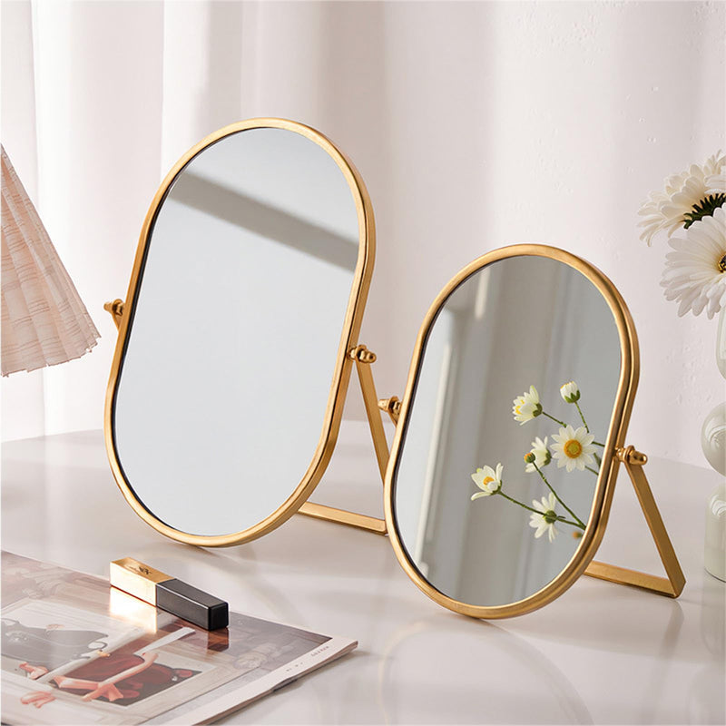 Tabletop Mirrors Makeup Mirror Portable Vanity with Metal Frame Desk Table Mirror with 180°Adjust Dressing Room Rotate Good for Bedroom Bathroom Gold 11"L x 7"W