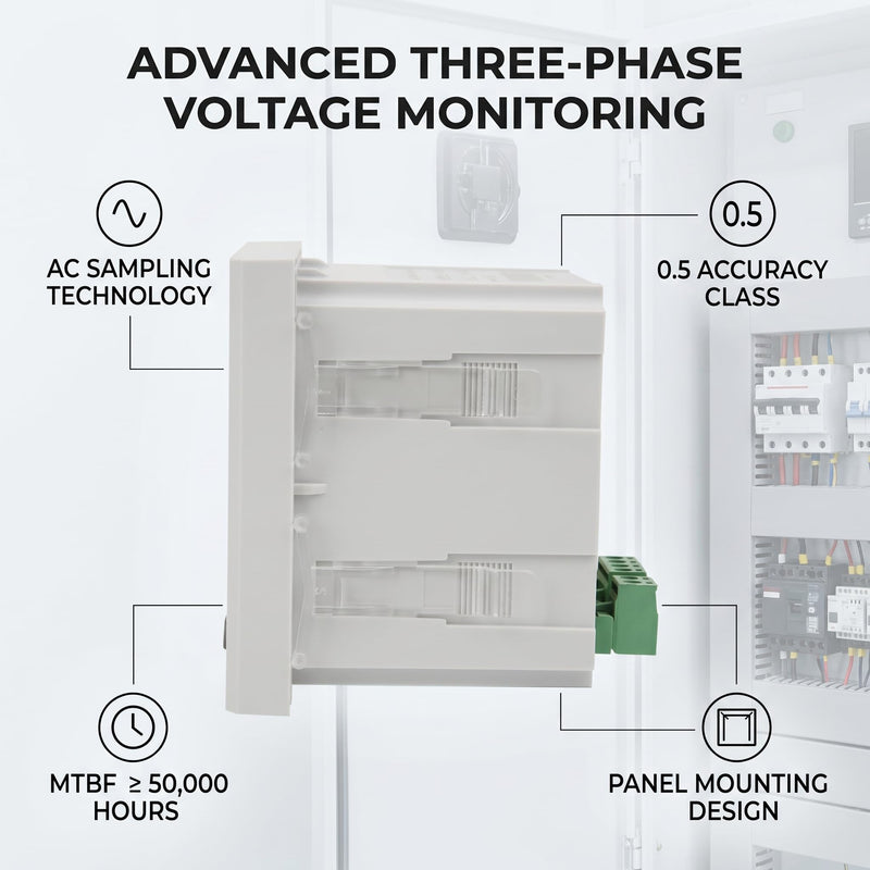 3 Phase Voltage Meter AC 450V, DTM-AV96 Digital Voltmeter 1 LED Display Panel Programmable Voltage Current Frequency Tester