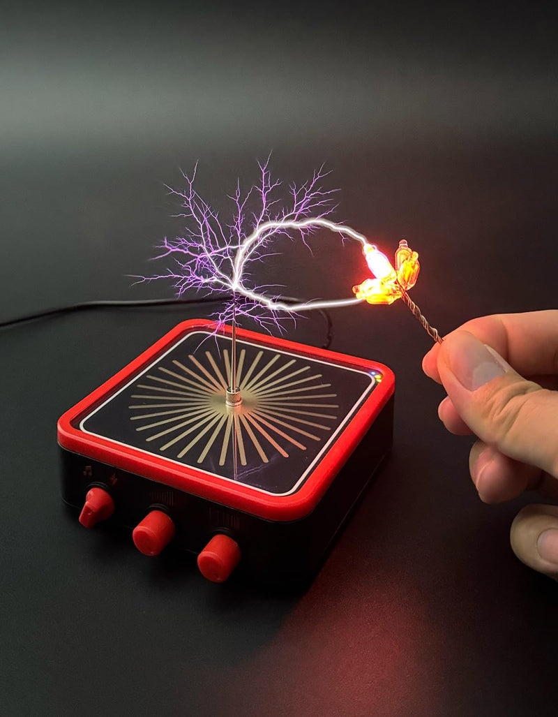 WARDENCLYFFE Tesla Coil 10MINI Red Compact Classic Tesla Coil, Dual-Knob Control, 10 cm(3.9 inches) Arc, High-Voltage Arc Display Top Red Border