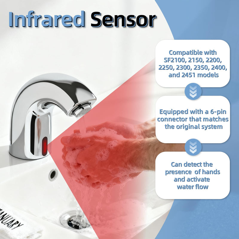 Faucet Sensor Replacement Kit Compatible with Sloan SFP-41-A SF Series Electronic Faucets, 6-Pin Connector, Fits SF2100/2150/2200/2250/2300/2350/2400/2451 and More, Infrared Repair Part