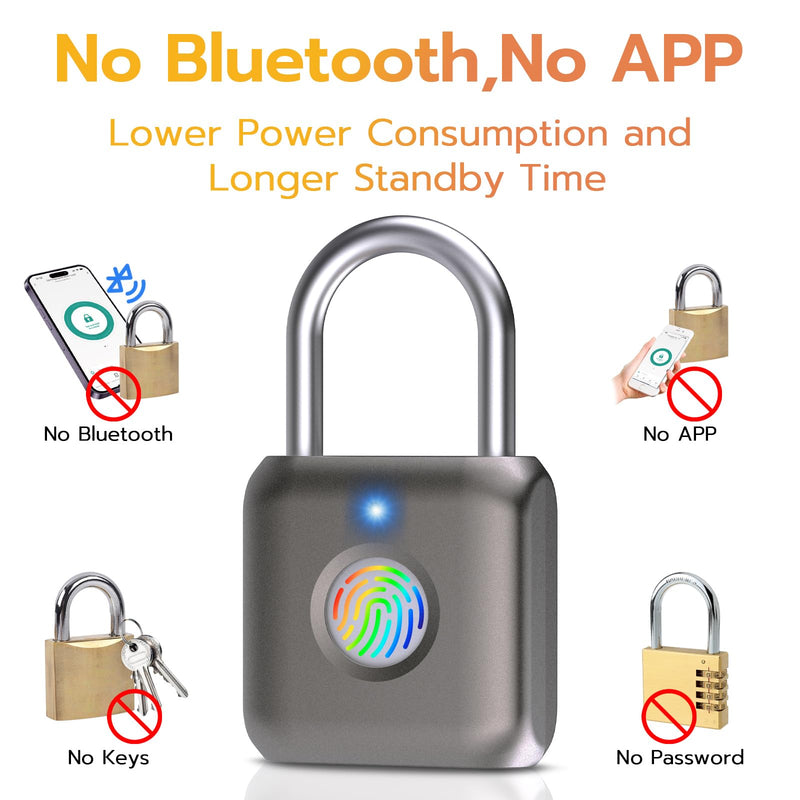 Pothunder Fingerprint Smart Padlock Lock, Biometric Metal Keyless Thumbprint Lock, Waterproof, USB Rechargeable, for Gym Locker, School Locker, Luggage, Backpack, Suitcase(Gray) Gold