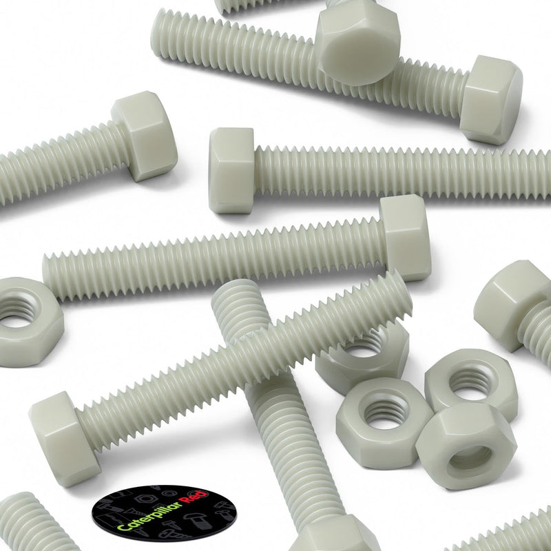 50 x Glass Filled Reinforced Nylon Hex Head M6 x 40 mm, Plastic Nuts, Bolts & Washers (15/64 x 1 37/64 in)
