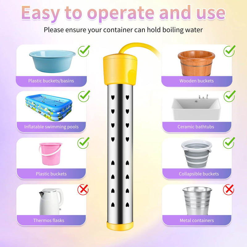 Portable Water Heaters 1500W, Immersion Water Heater Electric with Digital LCD Thermometer, Bucket Heater with 304 SS Guard Fast Heating Suitable for Small Pools, Bathtubs, Buckets, Tanks