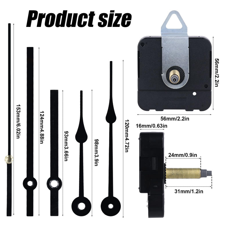 Clock Mechanism Replacement Kit Battery Operated, Wall Clock Repair Kit, 1-1/5" Quartz Long Axis Quartz Clock Motor Kit Clock Movement Mechanism Kit with 2 Pack Long Spade Hands