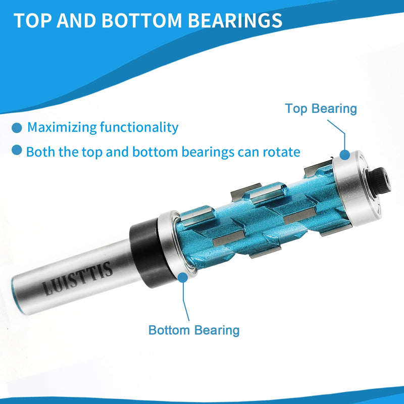 Flush Trim Router Bit, Router Bits 12mm Shank Double Bearing Spiral Trimmer Template Router Bit for Woodworking Trimming(4-1/8")