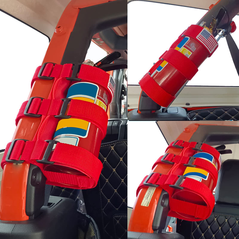 Fire Extinguisher Holder Roll Bar Adjustable Strap Brackets Fits for Jeep Wrangler Unlimited CJ YJ TJ LJ JK JKU JL JLU,Red with USA Flag Pattern Red