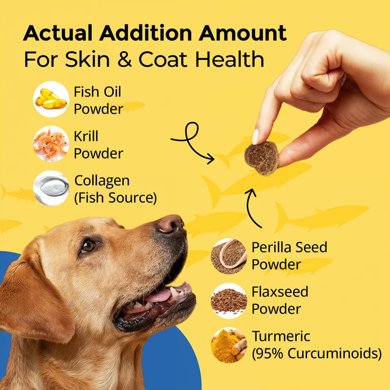 Omega-3 Skin & Coat Soft Chews for Dogs -120 Count, 2-Month Supply -Salmon Oil + Krill + Flaxseed with Turmeric & Green Tea -Itch Relief, Shedding Control & Healthy Coat for All Breeds