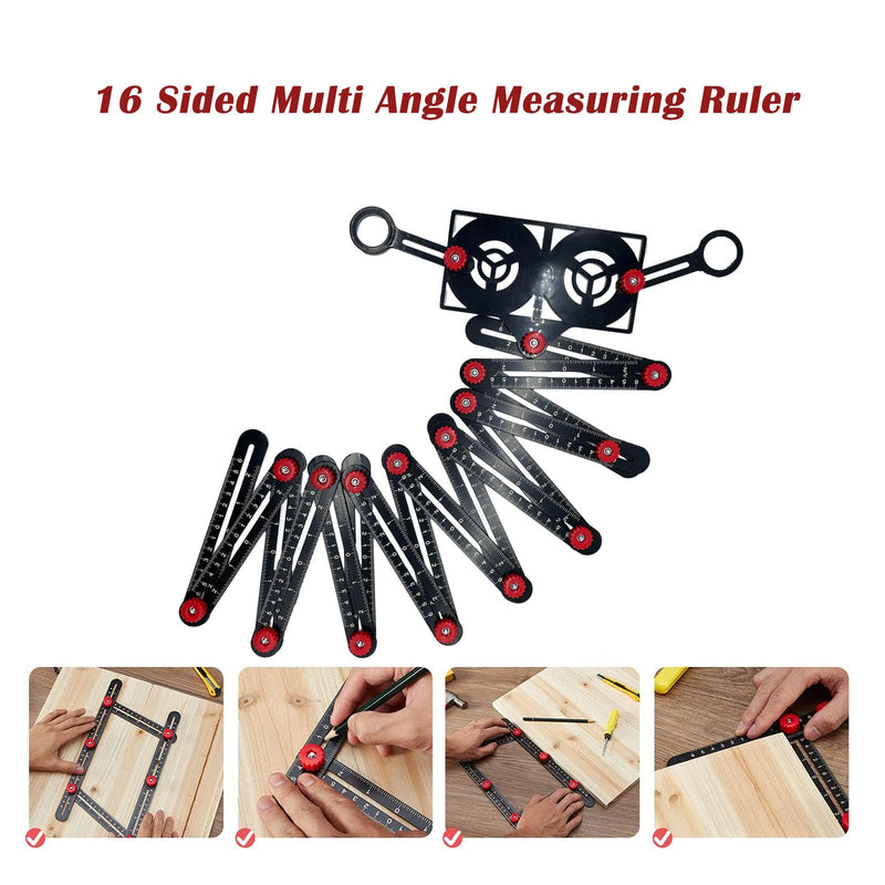 16 Fold Multi Angle Measuring Tool,16-Sided Ceramic Tile Opening Locator Angle Measurement,Tile Holes Measure Ruler with Holes Positioning Apertures